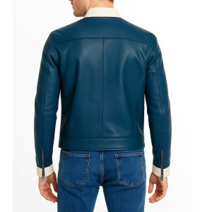 Mr Fantastic Blue Leather Bomber Jacket