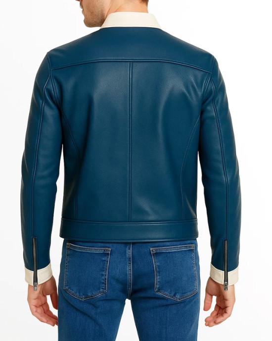 Mr Fantastic Blue Leather Bomber Jacket