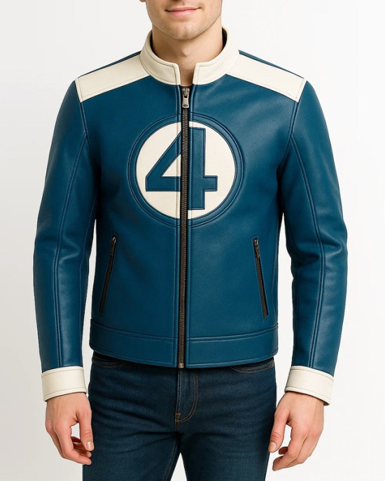 Mr Fantastic Blue Leather Bomber Jacket