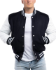 Navy Blue Wool Body & Bright White Leather Sleeves Letterman Jacket Navy Blue Wool Body & Bright White Leather Sleeves Letterman Jacket