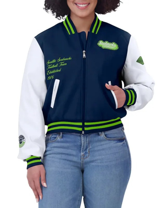 Navy/White Seattle Seahawks Varsity Full-Zip Jacket Navy/White Seattle Seahawks Varsity Full-Zip Jacket