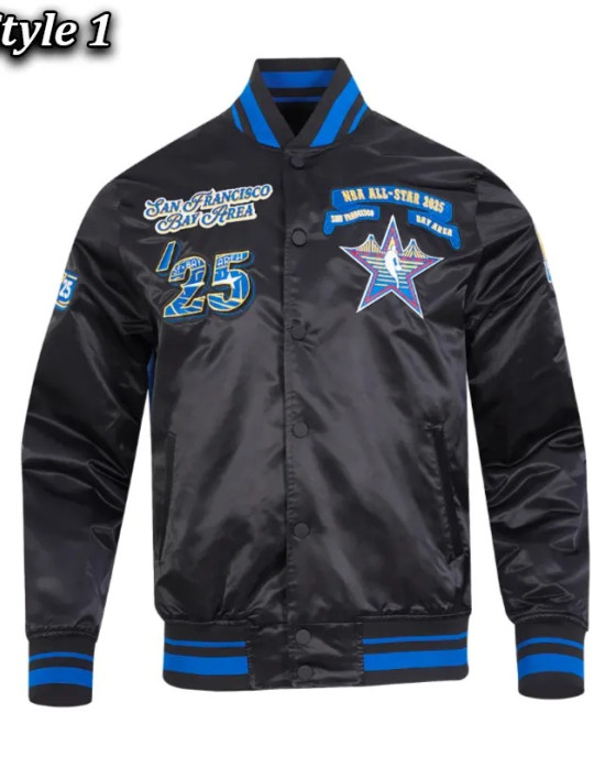 NBA All Star 2025 Classic Full-Snap Satin Eggshell/Black Jacket NBA All Star 2025 Classic Full-Snap Satin Eggshell/Black Jacket