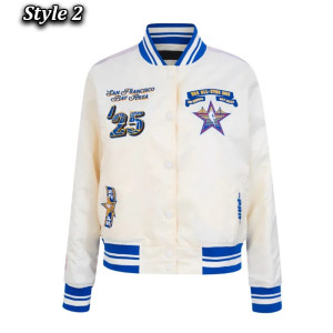 NBA All Star 2025 Classic Full-Snap Satin Eggshell/Black Jacket