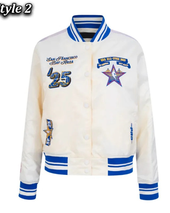 NBA All Star 2025 Classic Full-Snap Satin Eggshell/Black Jacket NBA All Star 2025 Classic Full-Snap Satin Eggshell/Black Jacket