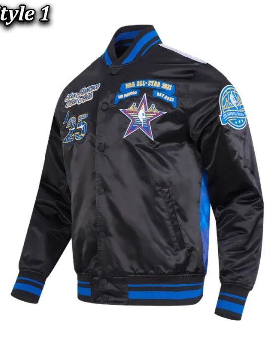 NBA All Star 2025 Classic Full-Snap Satin Eggshell/Black Jacket NBA All Star 2025 Classic Full-Snap Satin Eggshell/Black Jacket