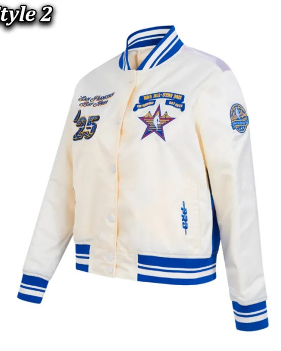 NBA All Star 2025 Classic Full-Snap Satin Eggshell/Black Jacket NBA All Star 2025 Classic Full-Snap Satin Eggshell/Black Jacket
