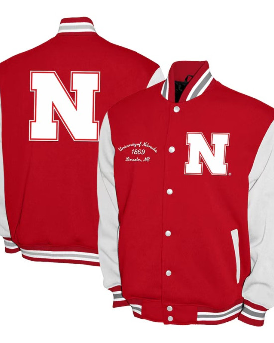 Nebraska Huskers Fleece Scarlet and White Varsity Jacket
