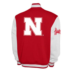 Nebraska Huskers Fleece Scarlet and White Varsity Jacket