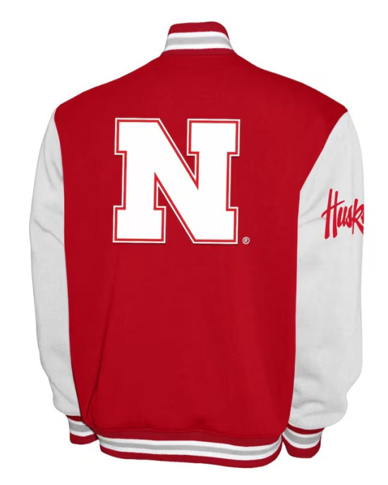 Nebraska Huskers Fleece Scarlet and White Varsity Jacket