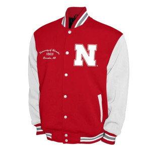 Nebraska Huskers Fleece Scarlet and White Varsity Jacket