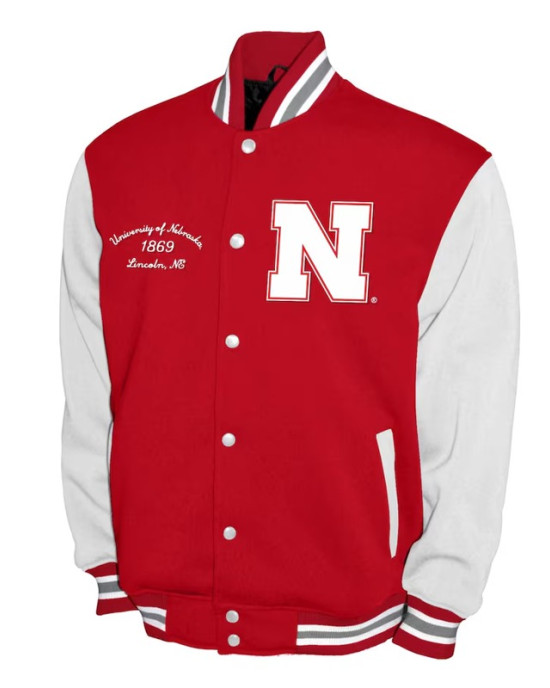 Nebraska Huskers Fleece Scarlet and White Varsity Jacket
