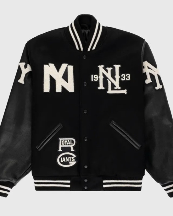 Negro League NY Yankees Black Wool Leather Varsity Jacket