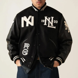 Negro League NY Yankees Black Wool Leather Varsity Jacket