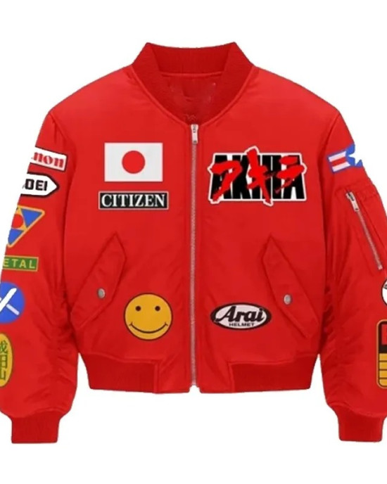 Neo-Tokyo Akira Bomber Red Full-Zip Satin Jacket