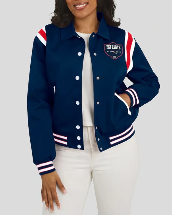 New England Patriots Lightweight Navy Varsity Satin Jacket