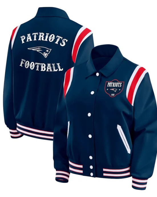 New England Patriots Lightweight Navy Varsity Satin Jacket