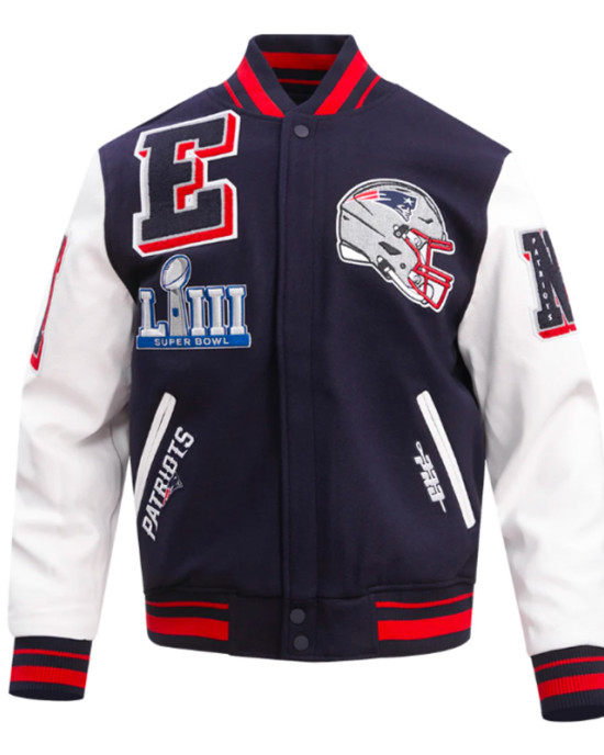 New England Patriots Mashup Rib Varsity Wool/Leather Jacket New England Patriots Mashup Rib Varsity Wool/Leather Jacket