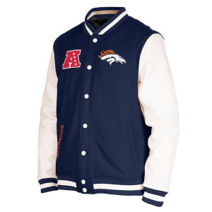 New Era Denver Broncos Navy Blue and White Varsity Jacket