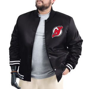 New Jersey Devils Adaptive Bold Logo Varsity Satin Jacket