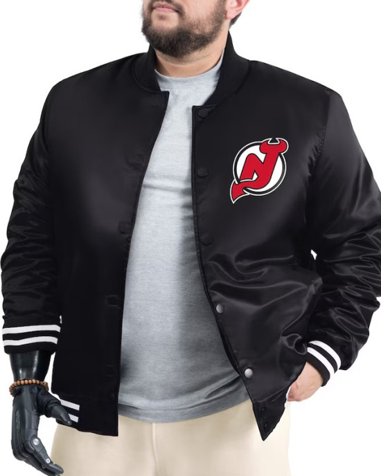 New Jersey Devils Adaptive Bold Logo Varsity Satin Jacket
