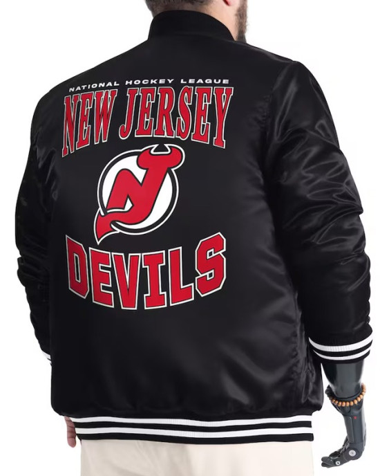 New Jersey Devils Adaptive Bold Logo Varsity Satin Jacket