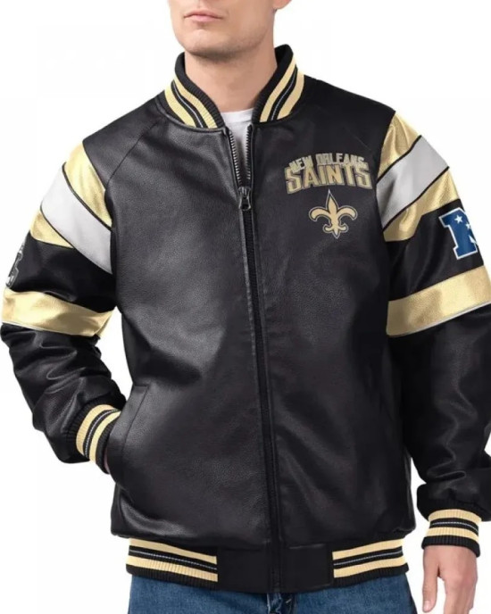New Orleans Saints G-III Faux Varsity Leather Jacket