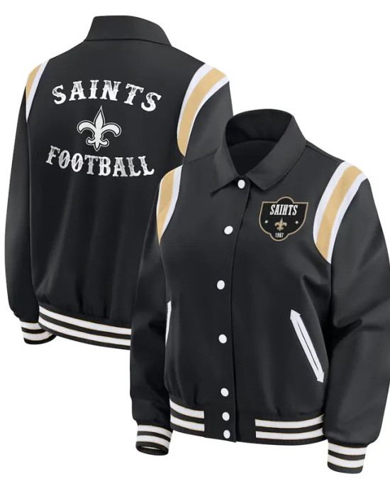 New Orleans Saints Lightweight Black Varsity Satin Jacket