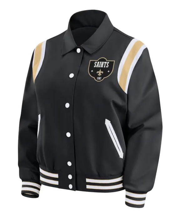 New Orleans Saints Lightweight Black Varsity Satin Jacket