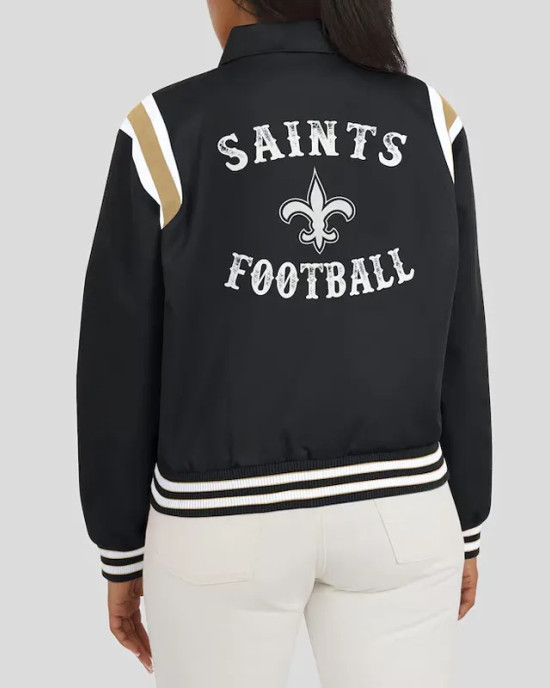 New Orleans Saints Lightweight Black Varsity Satin Jacket