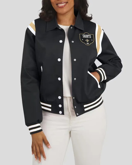 New Orleans Saints Lightweight Black Varsity Satin Jacket