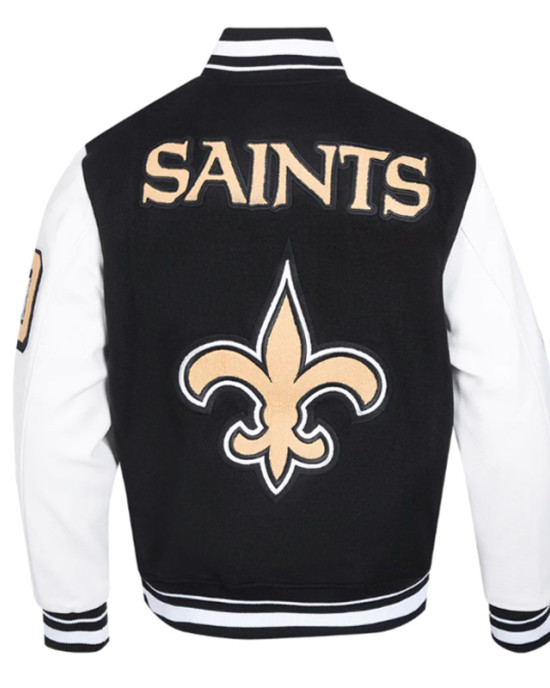 New Orleans Saints Mashup Rib Varsity Wool and Leather Jacket New Orleans Saints Mashup Rib Varsity Wool and Leather Jacket