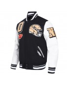 New Orleans Saints Mashup Rib Varsity Wool and Leather Jacket