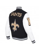 New Orleans Saints Mashup Rib Varsity Wool and Leather Jacket