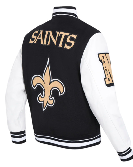 New Orleans Saints Mashup Rib Varsity Wool and Leather Jacket New Orleans Saints Mashup Rib Varsity Wool and Leather Jacket