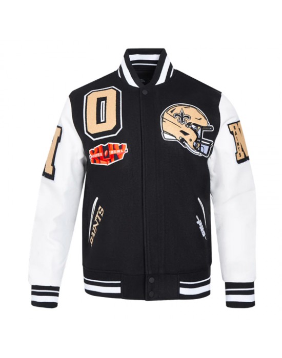 New Orleans Saints Mashup Rib Varsity Wool and Leather Jacket