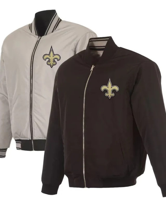 New Orleans Saints Reversible Black/Gray Flight Jacket - Full-Zip Style