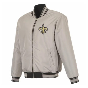 New Orleans Saints Reversible Black/Gray Flight Jacket - Full-Zip Style