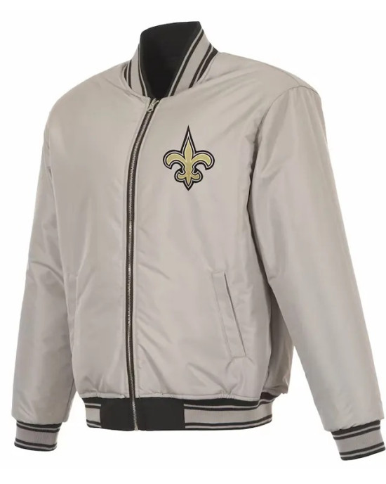 New Orleans Saints Reversible Black/Gray Flight Jacket - Full-Zip Style
