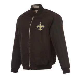 New Orleans Saints Reversible Black/Gray Flight Jacket - Full-Zip Style
