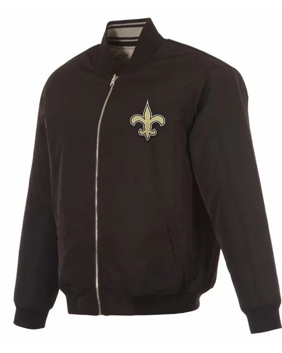 New Orleans Saints Reversible Black/Gray Flight Jacket - Full-Zip Style