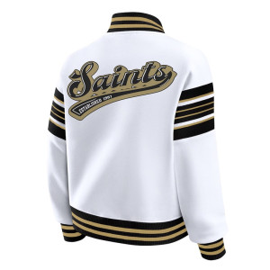 New Orleans Saints Snap Front White Fleece Jacket