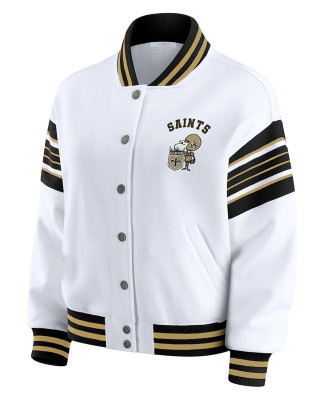 New Orleans Saints Snap Front White Fleece Jacket