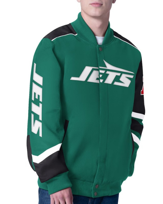 New York Jets Prime Time Racing Full-Zip Green Cotton Jacket