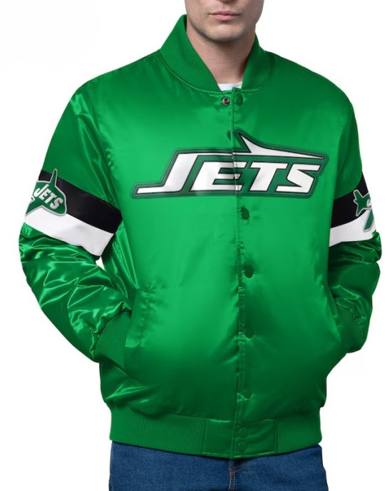 New York Jets Triple Option Full-Snap Varsity Satin Jacket