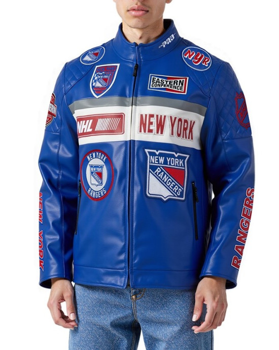 New York Rangers Blue Men's Moto Jacket