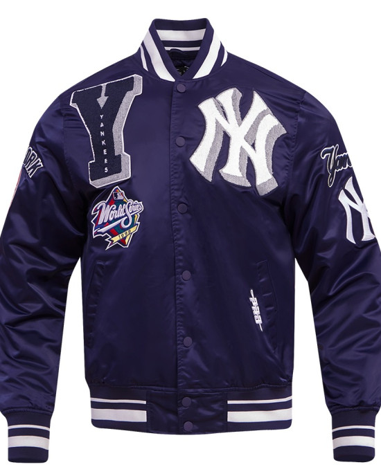 New York Yankees Mashup Men's Rib Navy Blue Satin Jacket New York Yankees Mashup Men's Rib Navy Blue Satin Jacket