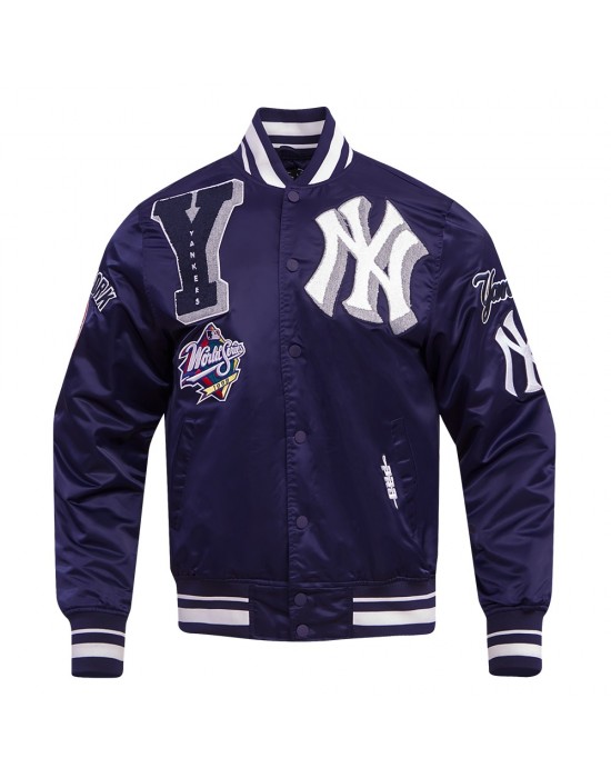 New York Yankees Mashup Men's Rib Navy Blue Satin Jacket