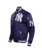 New York Yankees Mashup Men's Rib Navy Blue Satin Jacket