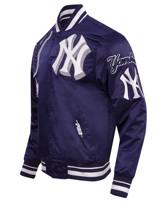New York Yankees Mashup Men's Rib Navy Blue Satin Jacket New York Yankees Mashup Men's Rib Navy Blue Satin Jacket