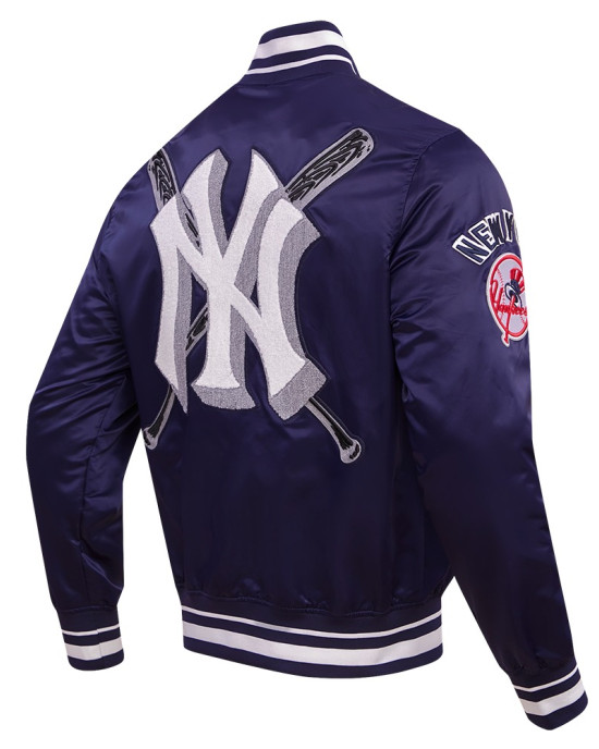 New York Yankees Mashup Men's Rib Navy Blue Satin Jacket New York Yankees Mashup Men's Rib Navy Blue Satin Jacket